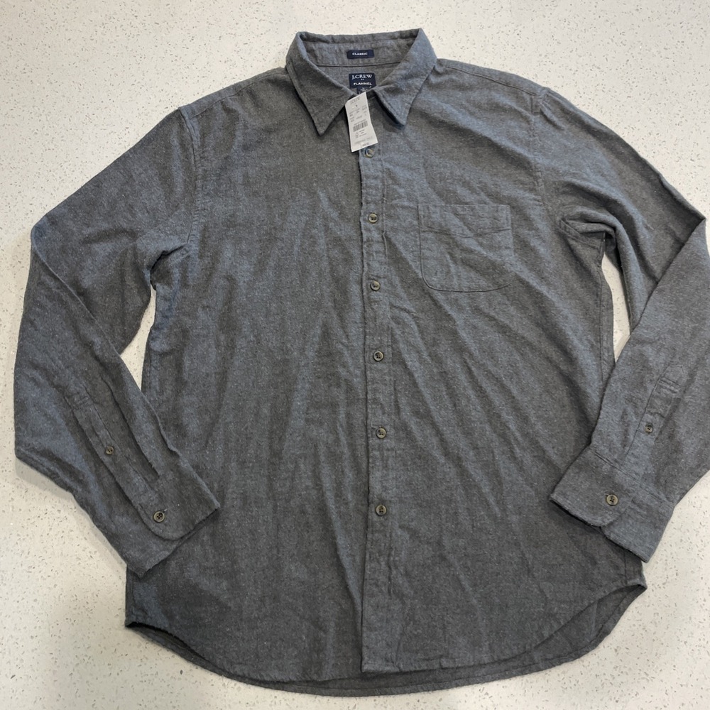 NWT J. CREW‎ CLASSIC MENS LARGE Long Sleeve FLANNEL SHIRT Grey Solid